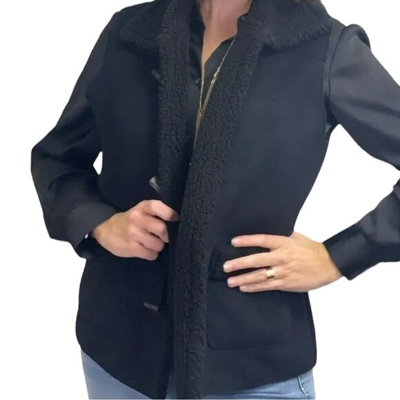 Jones New York Black Faux Suede Vest, toggle button. Women's XL, faux sherpa - Picture 3 of 14